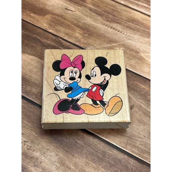 DISNEY ALL NIGHT MEDIA 540-J02 MICKEY LOVES MINNIE WOOD MOUNTED RUBBER STAMP - Picture 1 of 4